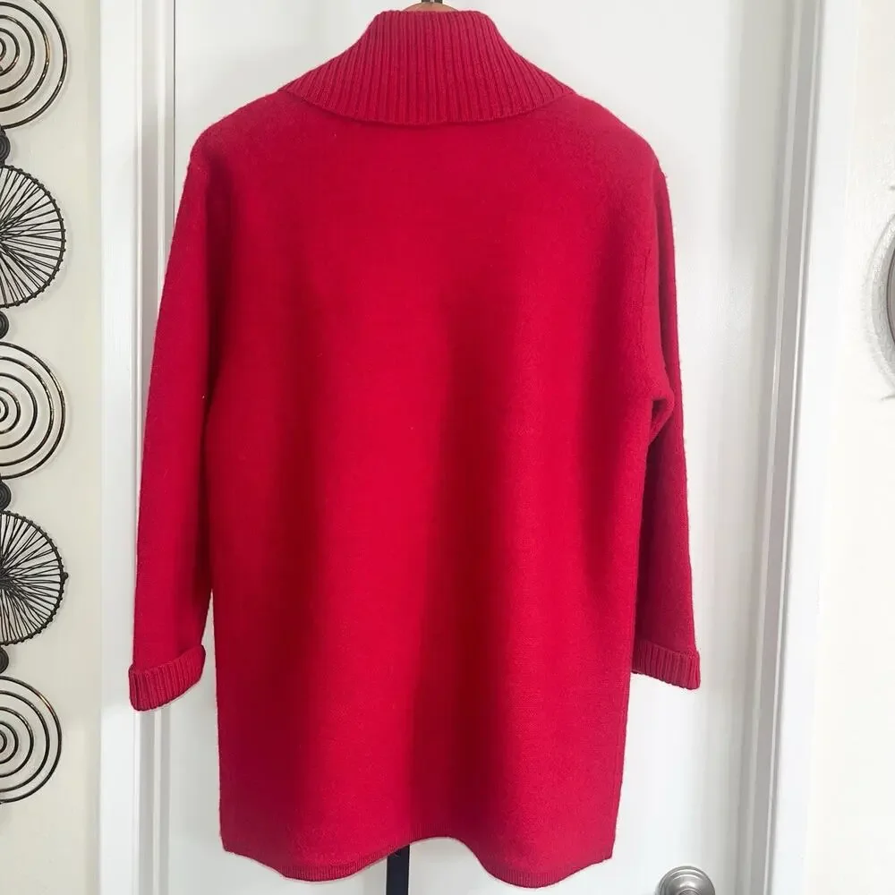 Karen Scott Womens 100% Wool Vintage Y2K Retro Cardigan Sweater - Red, Size M